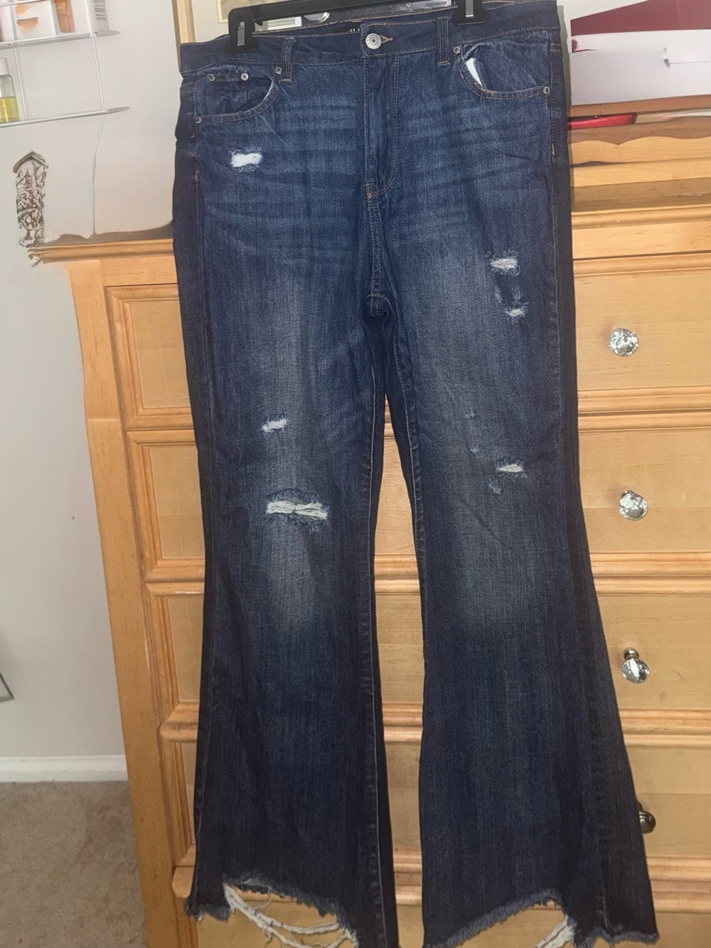 Almost Famous Dark Blue Distressed Wide-Leg flare jeans